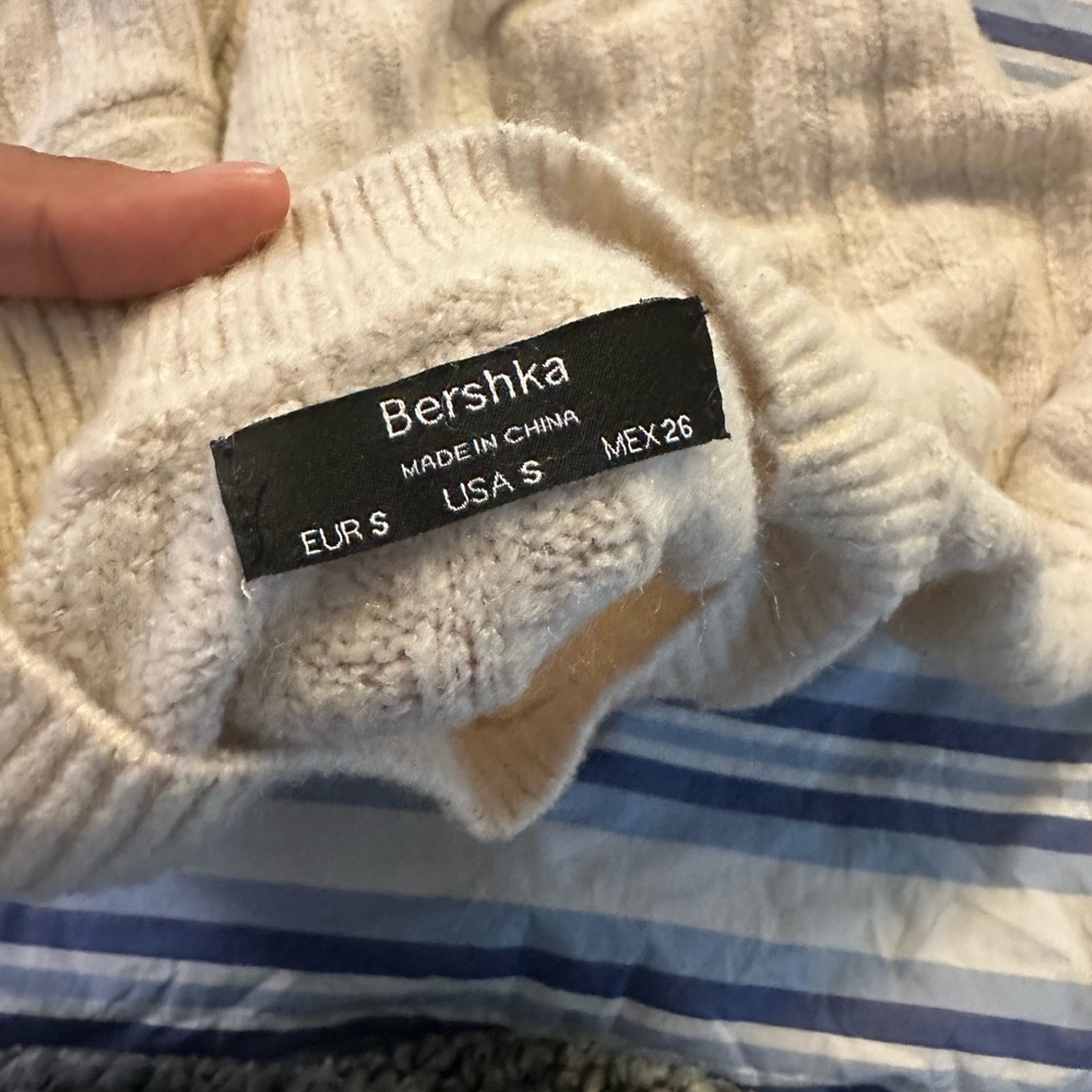 Bershka Cream Cowl Neck Sweater with Textured Knit